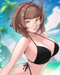 1girls artist_request black_bikini digital_media_(artwork) female looking_at_viewer louka_(akapoera) original original_character pose posing twitter_link