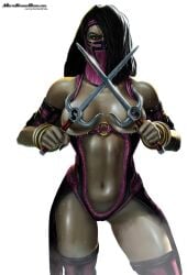 1girls breasts mileena mortal_kombat mortal_kombat:_deception official_art playboy solo