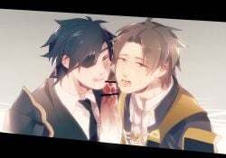 blush gay heshikiri_hasebe male male_focus male_only shokudaikiri_mitsutada tongue_out touken_ranbu yaoi