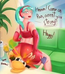 2girls angry bra_(dragon_ball) bra_briefs breppy_(artist) dragon_ball dragon_ball_gt facesitting fart fart_fetish fart_torture farting farting_in_face farting_in_mouth farting_on_another farting_on_face pan_(dragon_ball) punishment sitting_on_face wet_fart