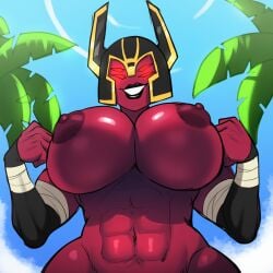 abs ai_generated alien alien_girl ben_10 ben_10_omniverse four_arms looma_red_wind mullon muscular_male nipples novelai red_body red_skin solo solo_focus tetramand