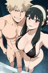 1boy ai ai_generated bakugou_katsuki big_ass big_breasts big_penis black_hair black_lipstick blonde_hair busty cheating cheating_girlfriend cheating_wife cleavage crossover cute envia female flirting katsuki_bakugou lipstick muscular my_hero_academia netorare ntr older_female romantic romantic_couple selfie short_hair spiky_hair spy_x_family thick_thighs yor_briar yor_forger younger_male