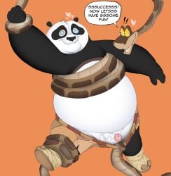 anthro bear bottomwear bottomwear_down clothed clothing dreamworks duo genitals giant_panda goofy_smile hi_res hypnokoo hypnosis kaa_(jungle_book) kung_fu_panda male male/male mammal master_po_ping mind_control overweight overweight_male pants pants_down partially_clothed penis reptile restrained scalie snake spiral spiral_eyes the_jungle_book