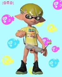 1boy 1boys balls ballsack bottomless cephalopod cephalopod_humanoid cock dick gay glasses glasses_removed inkling inkling_boy large_balls large_testicles light-skinned_male light_skin looking_at_viewer male male_focus male_only mask_(marking) medium_penis mollusk mollusk_humanoid nintendo nintendo_switch owo_sfm pantsless pattern_background penis penis_out pointy_ears pseudo_hair sfm shirt shoes simple_background smiling smiling_at_viewer solo solo_focus source_filmmaker splatoon splatoon_(series) splatoon_3 squid standing tentacle_hair testicles yellow_eyes yellow_hair
