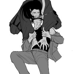 blowjob gay jujutsu_kaisen monochrome satoru_gojo suguru_geto yaoi