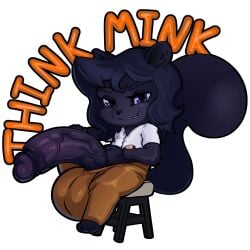 1:1 alpha_channel american_mink anthro balls beverage big_balls big_penis black_body black_fur black_hair blue_eyes bottomwear bulge clothing collared_shirt container cup dr._welps dress_shirt fur furniture genitals hair hi_res huge_balls huge_cock hyper hyper_balls hyper_genitalia hyper_penis logo male mammal mink mustelid musteline neovison pants penis richard_stelida shirt sitting smile smirk solo stool tail topwear true_musteline
