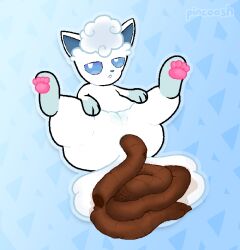 alolan_form alolan_vulpix anus ass blue_eyes digital_media_(artwork) feces female female_feral female_pooping feral fur generation_7_pokemon genitals half-closed_eyes hi_res hyper_feces hyper_scat leg_markings looking_at_viewer looking_pleasured lying markings narrowed_eyes nintendo on_back open_mouth pattern_background pawpads paws pincoosh pink_paws pokemon pokemon_(species) pooping_on_self pooping_on_tail presenting presenting_anus presenting_vulva pussy quadruped regional_form_(pokemon) scat scatplay signature simple_background socks_(marking) solo tail vulva white_body white_fur