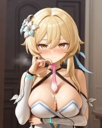 1girls condom cum genshin_impact lumine_(genshin_impact)