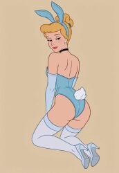 ai_generated ass bare_shoulders bare_thighs bedroom_eyes blonde_hair blue_eyes blue_leotard blush breasts bun bunny_ears bunny_tail choker cinderella cinderella_(1950_film) cinderella_(disney) disney disney_princess eyelashes eyeliner female female full_body hairband hairbun half-closed_eyes high_heels highleg_leotard kneeling legs leotard light_smile lips looking_at_viewer playboy_bunny princess red_lipstick sandlecrantz_(ai_generator) simple_background smile strapless_leotard tail thighhighs thighs
