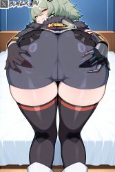 ai_generated ass ass_focus bl4ck_ai caesar_king caesar_king_(zenless_zone_zero) cameltoe looking_back on on_bed presenting_ass smug spread_ass stockings zenless_zone_zero