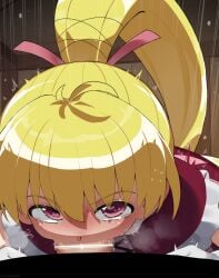 1boy 1girls absurd_res big_penis biscuit_krueger blonde_hair censor_bar deepthroat dress fellatio female gloves heart-shaped_pupils hi_res hunter_x_hunter male mizumizuni oral oral_sex penis pink_eyes ponytail sucking_penis young