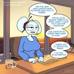 1girls abrahamjrz carla carla_en_la_oficina comic_panel female hugging karla marioa13 patreon_username spanish_text speech_bubble stickwoman twitter_username
