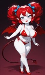 1female 1girls ai_generated belly_button big_breasts bikini bikini_bottom bikini_top blue_eyes blue_ribbon blush breasts crossed_legs curly_hair demon demon_girl demon_tail demon_wings eyelashes female female_focus female_only fingernails freckles freckles_on_face hair hair_ribbon high_heels hips lips lipstick looking_at_viewer nail_polish nails nails_painted navel pixai pointy_ears poppy_(poppy_playtime) poppy_playtime red_bikini red_bikini_bottom red_bikini_top red_fingernail_polish red_fingernails red_hair red_high_heels red_lips red_lipstick red_nail_polish red_nails red_tail red_wings ribbon ribbons seductive seductive_eyes seductive_look seductive_pose seductive_smile short_stack shortstack smile smiling smiling_at_viewer succubus succubus_tail succubus_wings tail thighs twintails twintails urikoito white_body white_skin wings