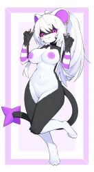 2025 4_toes anthro areola barefoot big_breasts blep breasts devil-vox digital_media_(artwork) double_v_sign feet female female_anthro full-length_portrait generation_4_pokemon genitals gesture hair hand_gesture hi_res innie_vulva kemono long_hair looking_at_viewer luxray navel nintendo nipples nude pawpads paws pokemon pokemon_(species) portrait solo tail toes tongue tongue_out v_sign vulva