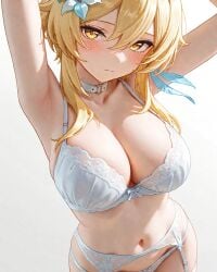 1girls bra female genshin_impact lingerie lumine_(genshin_impact)