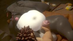 16:9 2025 3d_(artwork) anthro bear belly black_body black_fur controller digital_media_(artwork) duo erection felid fur genitals giant_panda handjob hi_res hiding_face humanoid_genitalia humanoid_penis inside lion lying male male/male mammal mihoyo moobs navel on_back overweight overweight_male pan_yin_hu pantherine penile penis remote_control sex sunkevin5885 thiren white_body white_fur widescreen zenless_zone_zero