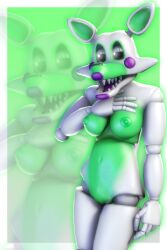 3d 4k animatronic arms_up black_eyes disboi215 female five_nights_at_freddy's five_nights_at_freddy's_2 five_nights_at_freddy's_world fnaf fnaf_world fox fox_ears fox_girl fox_tail glowing_eyes green_body green_nipples hand_on_chest highres lipstick naked_female pinup pinup_pose purple_cheeks purple_lipstick robot rosy_cheeks sfm shiny_body source_filmmaker tangle_(fnaf) white_body white_eyes
