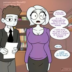 1boy 1girls abrahamjrz carla carla_en_la_oficina comic_panel female karla male marioa13 patreon_username skirt spanish_text speech_bubble stickman stickwoman twitter_username