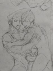 burankoprn danganronpa danganronpa:_trigger_happy_havoc french_kiss gay kissing kiyotaka_ishimaru making_out male male/male male_focus male_only mondo_oowada muscular muscular_male naked naked_male nude nude_male penis sketch spit spit_strand spit_trail tongue tongue_kiss tongue_out yaoi