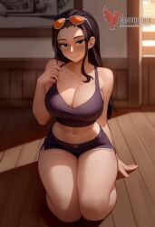 1girls 2d abs ai_generated ass big_ass big_breasts black_hair breasts cleavage erophoenix female female_focus full_body green_eyes long_hair looking_at_viewer navel nico_robin one_piece patreon_username solo solo_female thick thick_thighs uncensored