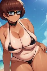 ai_generated big_breasts chubby fat_ass micro_bikini tan_body tan_skin tanline velma_dinkley