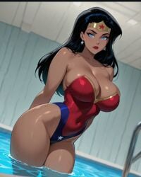 2025 ai_generated blue_eyes_female dc dc_animated_universe dc_comics dcau female hands_behind_back headband hero_outfit instagram justice_league_unlimited looking_at_viewer meta pool_background red_lipstick star_earrings star_headband unknown_artist wonder_woman_(dcamu) wonder_woman_(dcau) wonder_woman_(series)