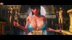 1boy 1girls 3d 3d_(artwork) big_breasts big_breasts bikini bikini_top black_hair black_hair_female black_hair_male breasts breasts chel chel_(the_road_to_el_dorado) clothed clothed_female dark-skinned_female dark_skin giantess goddess huge_boobs huge_breasts light-skinned_male light_skin the_road_to_el_dorado u3d