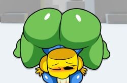 1boy 1girls ass big_ass big_breasts big_butt big_penis blue_shirt blush breasts face_fucking female genderswap_(mtf) green_pants jp20414(artist) jp20414_(artist) male noob noob_(roblox) one_eye_closed oral oral_penetration oral_sex penis roblox robloxian rule_63 source_request sucking_penis tagme yellow_skin