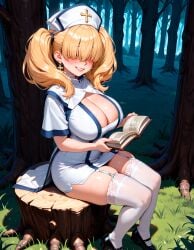 ai_generated aroused big_breasts bimbofication blonde_hair blue_eyes blush breasts cleavage cleric corruption curvy curvy_body curvy_female curvy_figure curvy_hips gabriel_(starlightnex) garter_straps huge_breasts lips mature_female nun original original_character priest reading sexy short_hair shy side_view starlightnex stockings thick_ass thick_hips thick_legs thick_lips thick_thighs thighhighs twintails