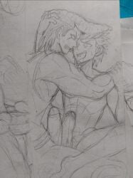 big_penis burankoprn danganronpa danganronpa:_trigger_happy_havoc gay holding_wrist kuwata_leon male male/male male_focus male_only mondo_oowada muscular muscular_male penis sketch smile tongue tongue_out tongue_piercing yaoi