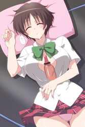 big_breasts black_hair breasts censored chuunibyou_demo_koi_ga_shitai! cum cum_in_mouth dress_shirt female mikagami_sou no_bra open_clothes open_shirt paizuri panties pantyshot penis pillow plaid plaid_skirt rape school_uniform shirt short_hair skirt sleep_molestation sleeping solo tsuyuri_kumin underwear