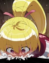 1boy 1girls absurd_res big_penis biscuit_krueger blonde_hair blush censor_bar cum cum_in_mouth cum_overflow deepthroat dress fellatio female heart-shaped_pupils hi_res hunter_x_hunter male mizumizuni oral oral_sex penis pink_eyes ponytail sucking_penis upper_body young