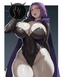 1girls anhuzart breasts dc dc_comics female female_focus female_only large_breasts leotard looking_at_viewer rachel_roth raven_(dc) solo teen_titans thick_thighs thighs wide_hips
