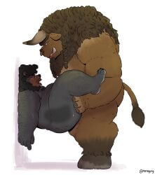 afro against_surface against_wall anal anal_sex anthro bear beard belly big_dom_small_sub black_bear black_body black_fur blizzard_entertainment blush bovid bovine braided_hair brown_body brown_fur dominant duo eye_contact eyewear eyewear_only facial_hair facial_piercing fur glasses glasses_only hair hairy hi_res hooves looking_at_another looking_pleasured male male/male mamayong_(artist) mammal moobs muscular muscular_male muscular_top nose_piercing nose_ring nude open_mouth overweight overweight_bottom overweight_male overweight_sub penetration penile penile_penetration penis_in_ass piercing ring_piercing round_glasses sex side_view size_difference smaller_penetrated stand_and_carry_position standing standing_sex steve_jovonovich stocky tauren ursine warcraft wearing_glasses