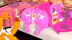 3d 3d_(artwork) after_sex amy_rose anthro anus balls cum cum_in_ass cum_inside duo english_text erection female fox gaping_anus hedgehog huge_ass leviantan581re male penis pussy sonic_(series) tails tails_the_fox
