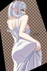 1girls ass ass_grab back_view earings elf elf_ears frieren frieren_beyond_journey's_end green_eyes looking_back pajamas shotaalter white_hair