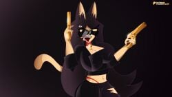1girls black_jacket cat_ears cat_girl cat_tail catgirl ear_ring earrings facuwu696art facuwu_(facuwu696art) glasses gun guns hazbin_hotel hazbin_hotel_oc helluva_boss helluva_boss_oc jacket oc original_character piercing piercings sexy sunglasses