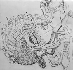 black_fingernails choker closed_eyes cock collarbone cum cum_drip cum_in_mouth cum_on_face cumstring dieselbog glasses hair_over_one_eye half_shaved_head horn original_character pencil_(artwork) penis_vein pointy_ears pursed_lips thick_eyebrows thick_lips upload_error