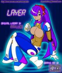 1girls big_breasts brown_skin edit exposed_breasts female female insanekatboy layer mega_man mega_man_x purple_hair raylude