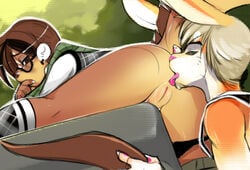 abstract_background anal anthro ass brown_eyes brown_hair brown_nose calves closed_eyes clothing countershading duo ear_down female fur furry furry_only hair hands labia lagomorph licking looking_back male mikhaila mustelid nails oral original otter panties panties_down pink_nose pink_tongue plaid plump_labia pussy rabbit raised_tail rimming scarf school_uniform short_hair sleeveless stockings tongue tongue_out tsampikos two_tone_fur two_tone_hair underwear vest white_hair wooden_horse