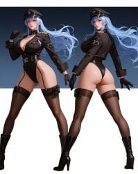 ai_generated akame_ga_kill! bewitching_thighs big_ass big_breasts cleavage esdeath_(akame_ga_kill!) full_body garter_straps high_heel_boots highleg shu