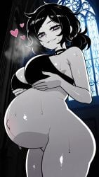 ai_art ai_assisted ai_generated ashley_graves ass belly belly_expansion black_hair cathedral collar curvy female female goth pale_skin pink_eyes pregnant the_coffin_of_andy_and_leyley voluptuous voluptuous_female