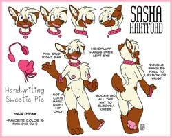 anthro ass breasts canine casual collar earmuffs edit english_text female housepets! humanoid model_sheet nipples nude pink pink_eyes pussy rick_griffin sasha_(housepets!) solo standing text