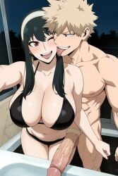 1boy ai ai_generated bakugou_katsuki big_ass big_breasts big_penis black_hair black_lipstick blonde_hair busty cheating cheating_girlfriend cheating_wife cleavage crossover cute envia female flirting katsuki_bakugou lipstick muscular my_hero_academia netorare ntr older_female romantic romantic_couple selfie short_hair spiky_hair spy_x_family thick_thighs yor_briar yor_forger younger_male