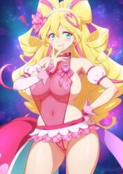 1girls aged_up big_breasts blonde_hair breasts cure_idol female female_only idol joy_ride kimi_to_idol_precure light-skinned_female light_blue_nails light_skin lipstick magical_girl nipple_pasties precure pretty_cure sakura_uta solo toei_animation