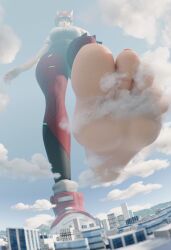 3d 3d_(artwork) asian asian_female barefoot blizzard_entertainment breasts breasts city clothed clothed_female feet female female_focus female_only foot_fetish foot_focus giantess giga_giantess green_hair green_hair_female imminent_crush japanese japanese_clothing japanese_female kiriko_(overwatch) kiriko_kamori one_shoe one_shoe_on overwatch overwatch_2 solo solo_female solo_focus tanqian6918 video_game_character