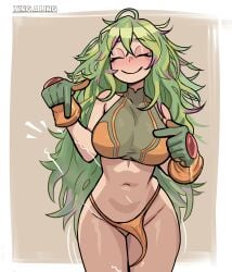big_breasts blush breasts costume flashing flashing_penis futa_only futanari green_hair intersex invisible_penis multicolored_hair my_hero_academia my_hero_academia_(finale) tingalinguy tooru_hagakure tooru_hagakure_(post-timeskip) tooru_hagakure_(visible)
