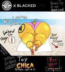 1girls advertisement alternate_version_at_source ass ass_bigger_than_head beach beach_background beach_ball beach_towel behind_view big_ass big_butt bimbo blacked bubble_ass bubble_butt clothing curvaceous curvy curvy_figure english_text female female_only five_nights_at_freddy's five_nights_at_freddy's_2 heart huge_ass mostly_nude queen_of_spades robot robot_girl solo solo_female summer text thick_thighs toy_chica_(fnaf) unseen_female_face varix voluptuous voluptuous_female wide_hips