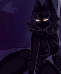 algorithomos algos black_body black_hair breasts female female mundo_torajo pussy silhouette yellow yellow_eyes