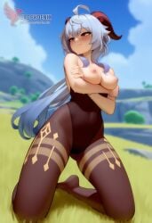 1girls 2d ai_generated ass big_ass breasts erophoenix female female_focus full_body ganyu_(genshin_impact) genshin_impact horns long_hair looking_at_viewer medium_breasts nipples pantyhose patreon_username silver_hair solo solo_female sweat thick thick_thighs uncensored undressing